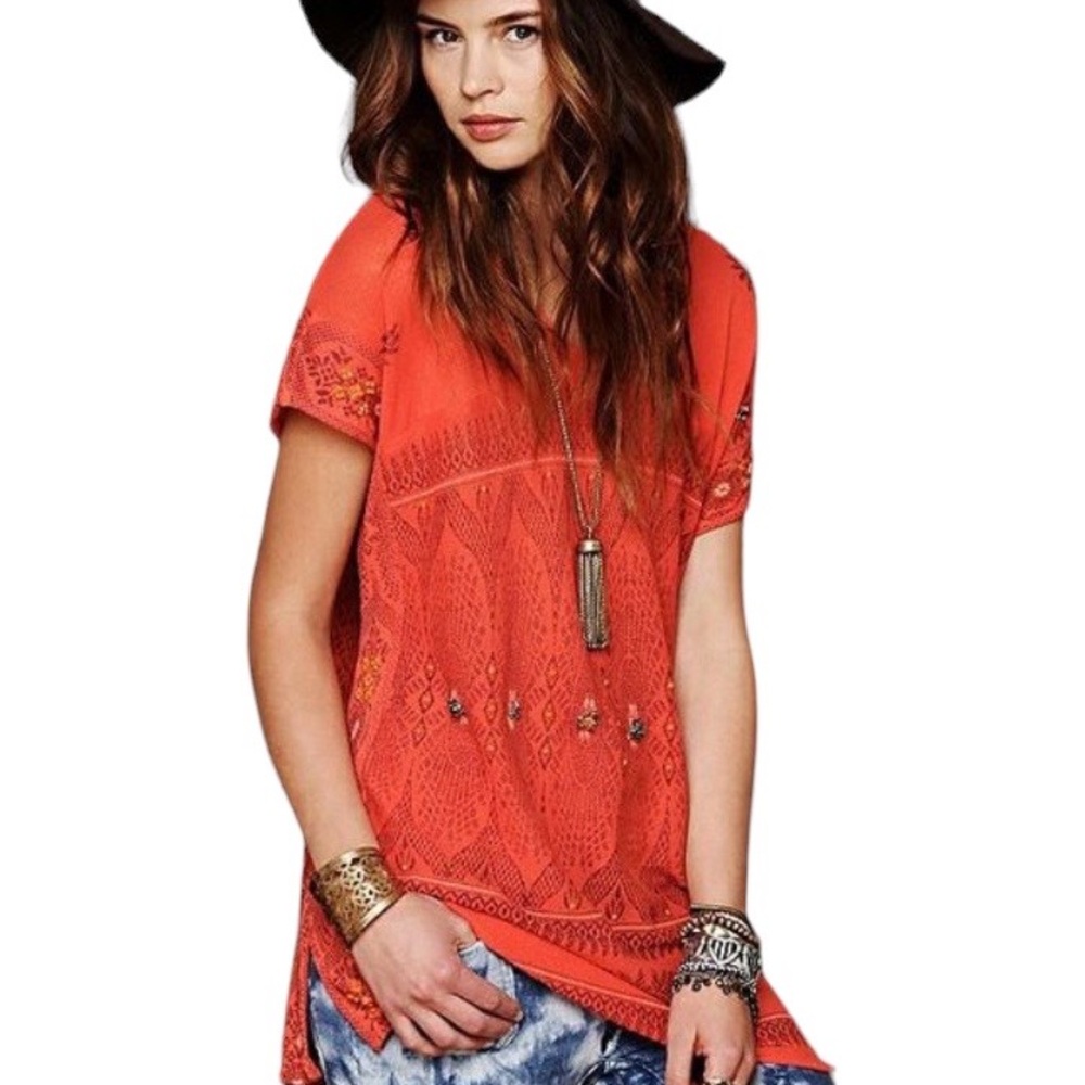Free People Byzantine Dreams Orange Tunic Top